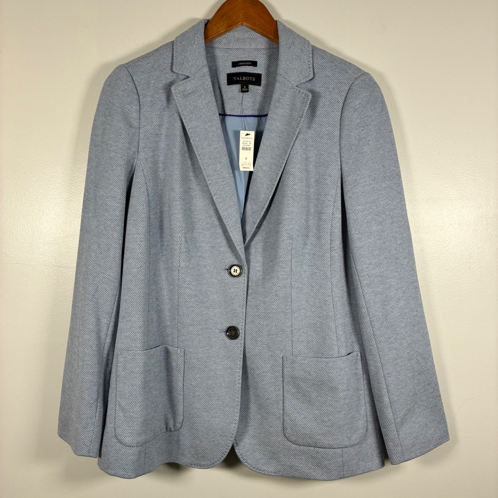Talbots Blazer 8 Light Blue Aberdeen Knit Two Button New Office Preppy Classic